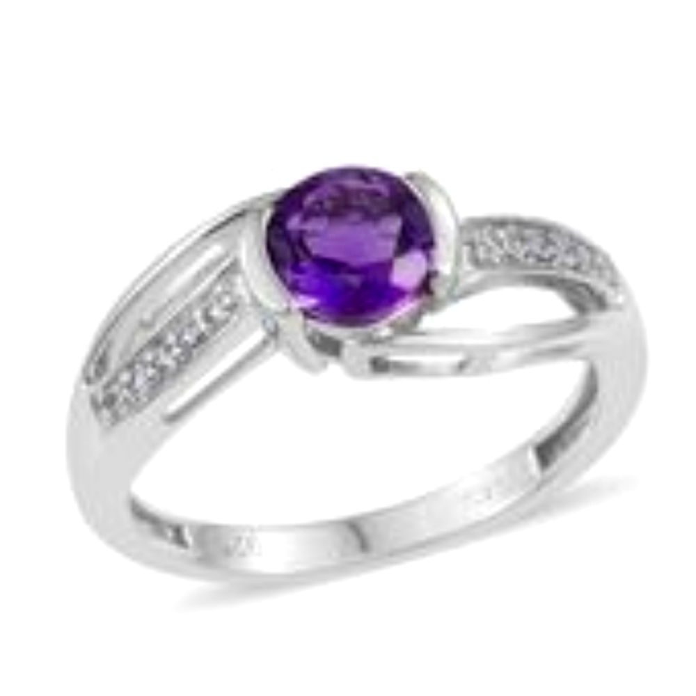 Created Amethyst & Created White Sapphire Ring in 925 Sterling Silver Sz 7